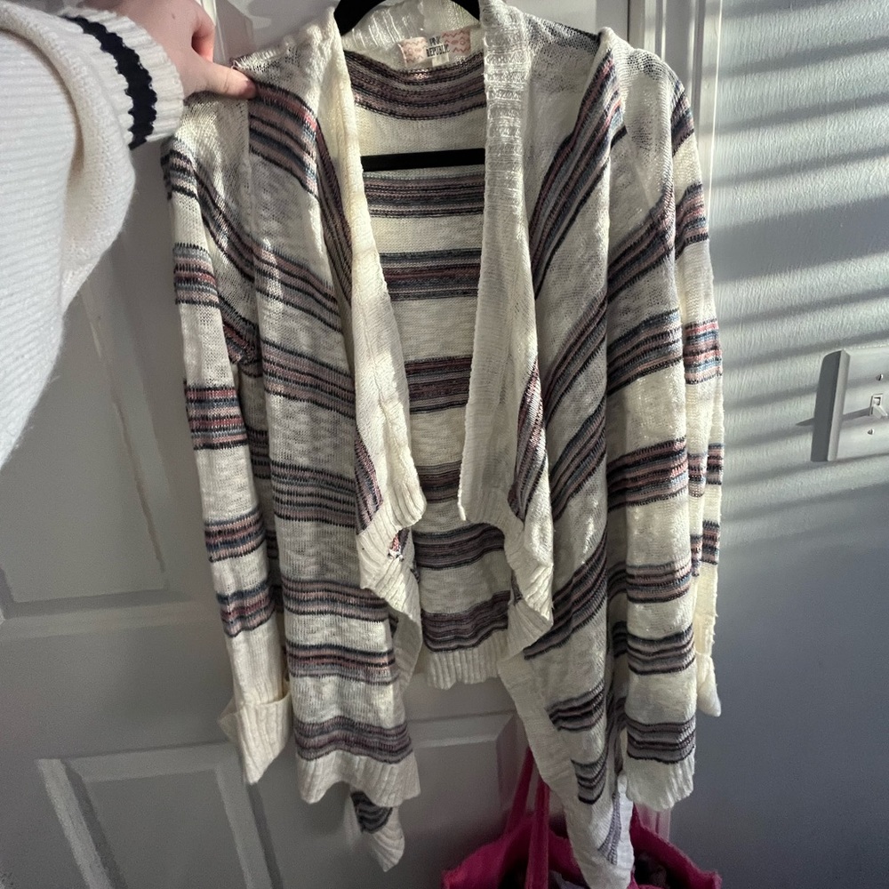 cream and striped cardigan